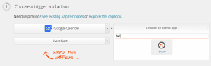 Choose Twilio as Action App on Zapier screenshot