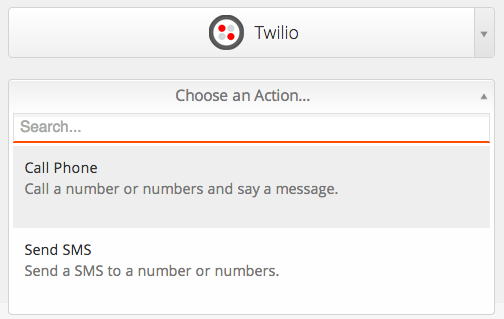 Choose Call Phone as Twilio Action on Zapier screenshot