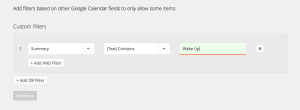 Custom Filter "Wake Up" Google Calendar in Zapier screenshot