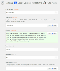 Automated Twilio Phone Call on Zapier screenshot